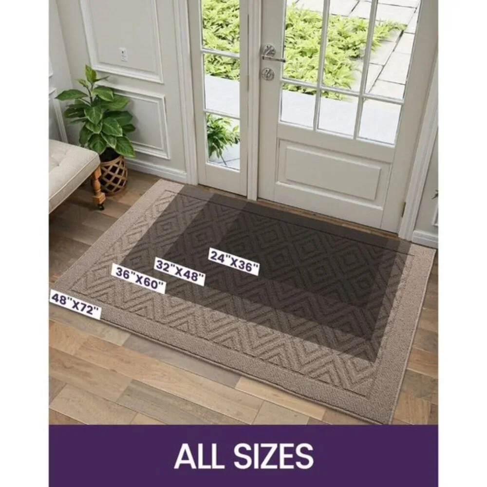 New 24x36Inch Front Door Mat, Non-Slip, Absorbent, Washable Doormat - Beige